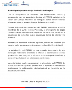IFARHU participa del Consejo Provincial de Veraguas