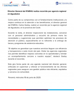 Director General del IFARHU realiza recorrido por agencia regional en Aguadulce
