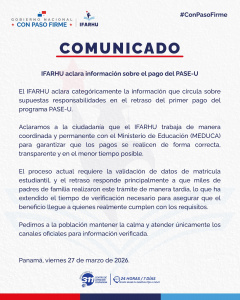 IFARHU aclara información  sobre el pago del PASE-U