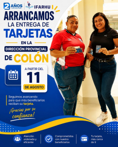Provincia de Colón iniciará la entrega de tarjetas para el cobro del PASE-U